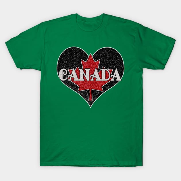 Canada Maple Leaf Glitter Heart T-Shirt by artbyomega